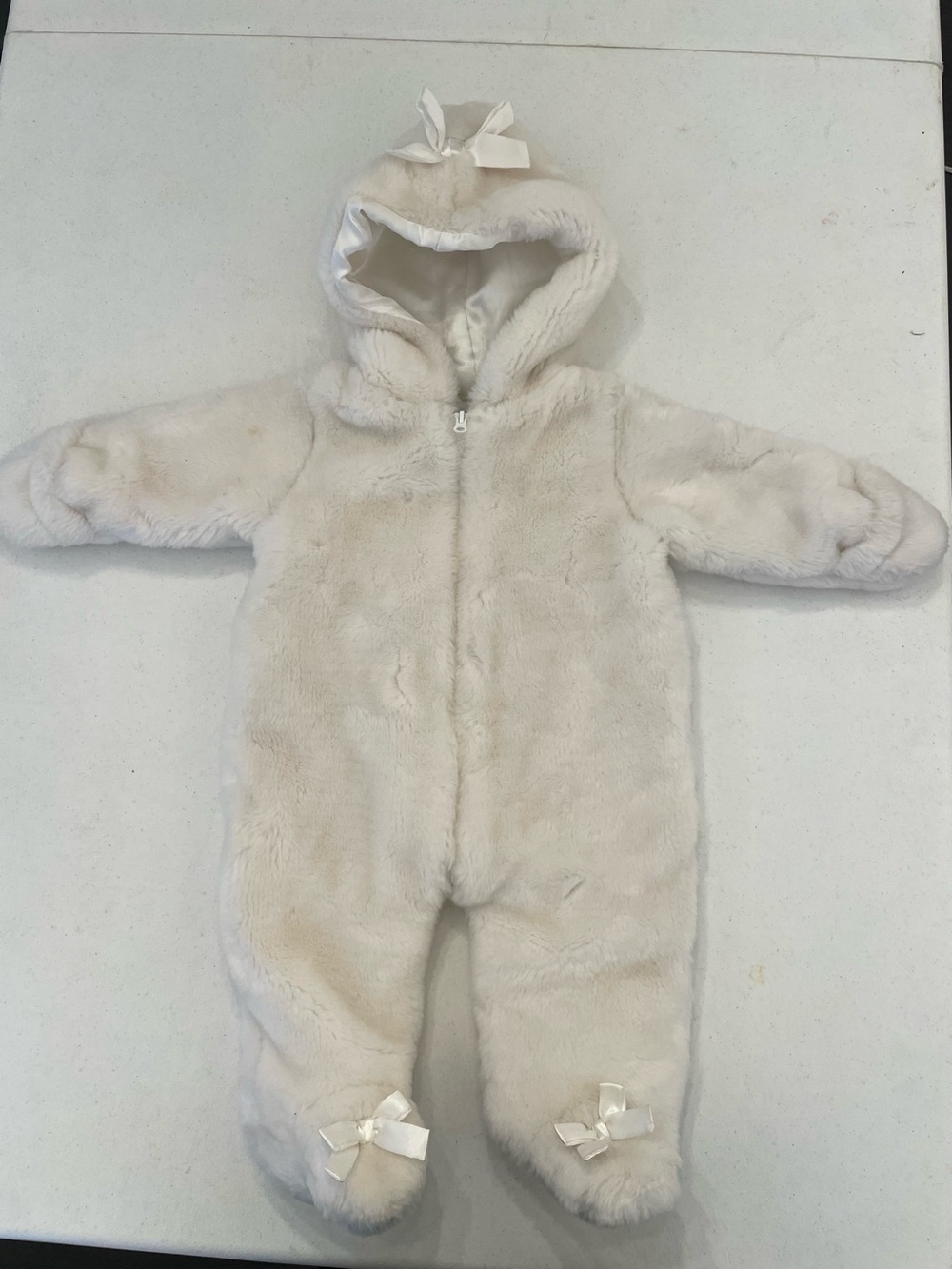 Baby Plush Hooded One-Piece in Cream - Soft Zip Front